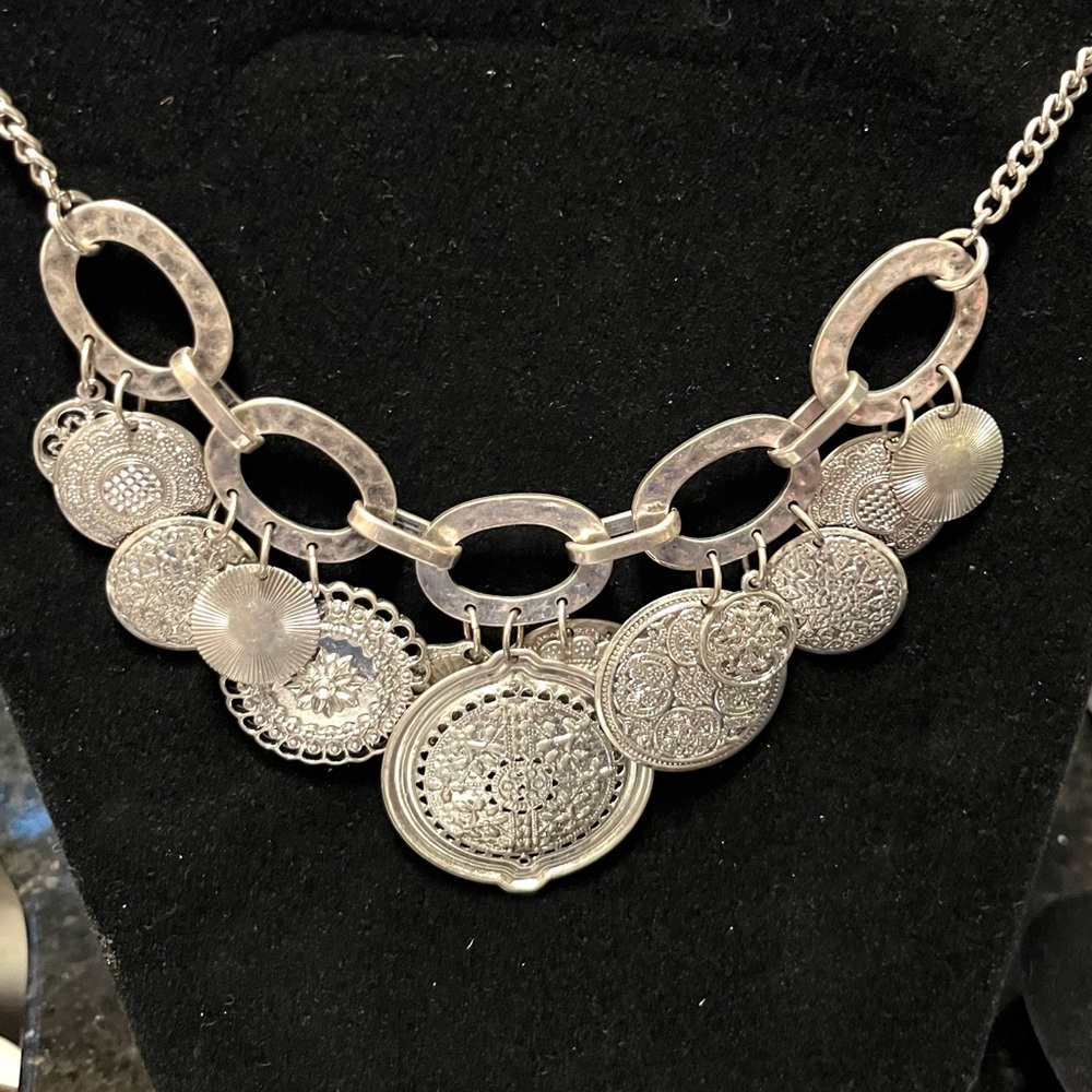 Silver-Tone Coin Pendant Statement Necklace - Women - Picture 2 of 7